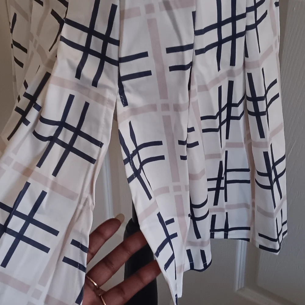 White And Black Tartan Plaid Side Split Pleated Circle Skirt Women's Size XL - Picture 4 of 5